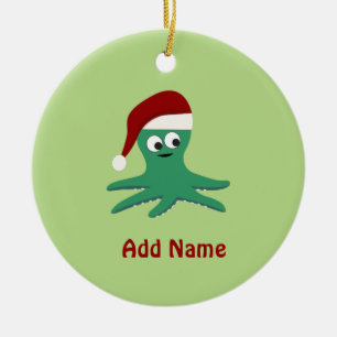 Cute Santa Octopus Ceramic Tree Decoration