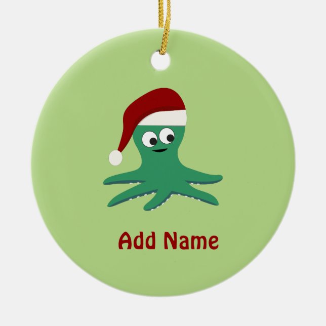 Cute Santa Octopus Ceramic Tree Decoration (Front)