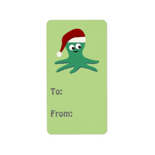 Cute Santa Octopus Label