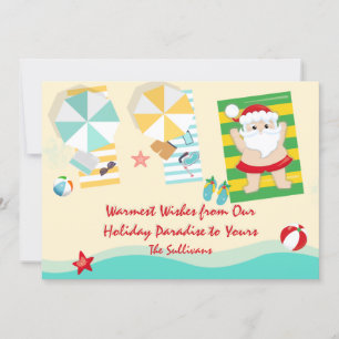 Cute Santa on the Beach Merry Christmas Flat Holiday Card
