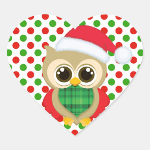 Cute Santa Owl Heart Sticker