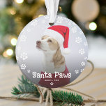 Cute Santa Paws Pet Christmas Photo Ornament<br><div class="desc">Celebrate the festive season with a cute Pet Photo Christmas Ornament. Design features the funny text 'Santa Paws',  your pets name and year. Decorated with cute little white paw prints framing the picture.</div>