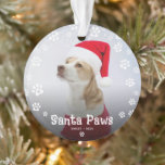 Cute Santa Paws Pet Christmas Photo Ornament<br><div class="desc">Celebrate the festive season with a cute Pet Photo Christmas Ornament. Design features the funny text 'Santa Paws',  your pets name and year. Decorated with cute little white paw prints framing the picture.</div>