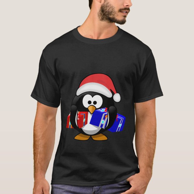 Cute Santa Penguin With Gifts T-Shirt (Front)
