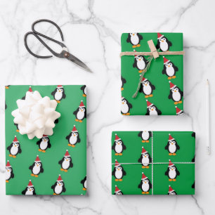Cute Santa Penguin Wrapping Paper Sheet
