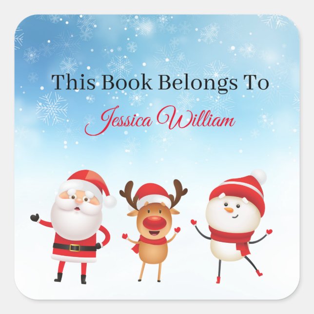 Cute Santa Personalised  Bookplate Label for Books (Front)