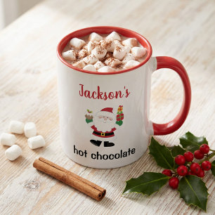 Cute Santa Personalised Kids Christmas Hot Cocoa Two-Tone Coffee Mug