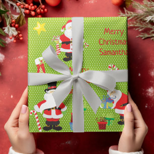 Cute Santa Personalised Merry Christmas Colourful Wrapping Paper