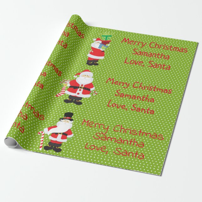 Cute Santa Personalised Merry Christmas From Santa Wrapping Paper (Unrolled)