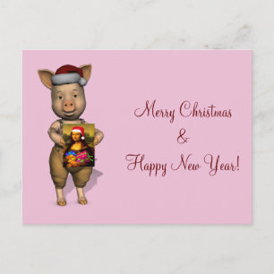 Cute Santa Piggie Showing Personalizable Image Holiday Postcard