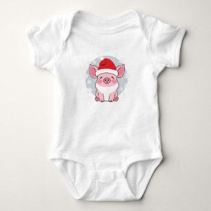 Cute Santa Piglet, Holiday Piggie Baby Bodysuit