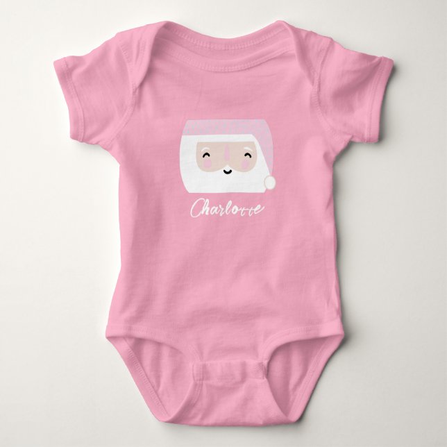 Cute Santa Pink Christmas Baby Bodysuit (Front)