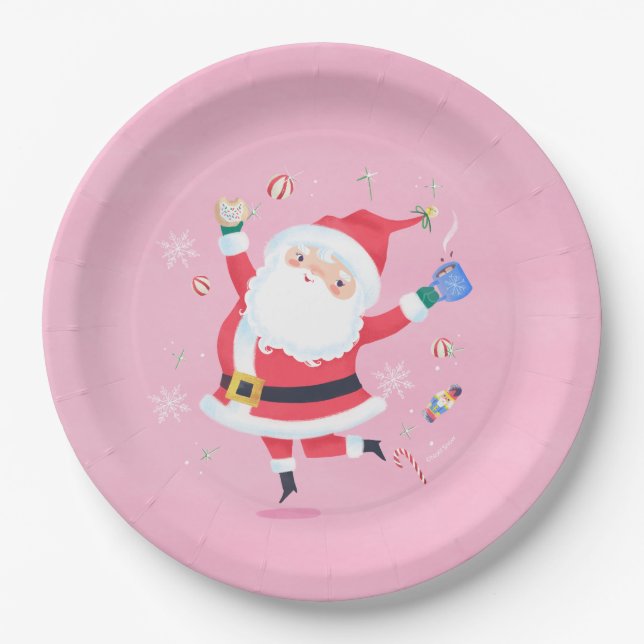 Cute Santa Pink Paper Plate (Front)