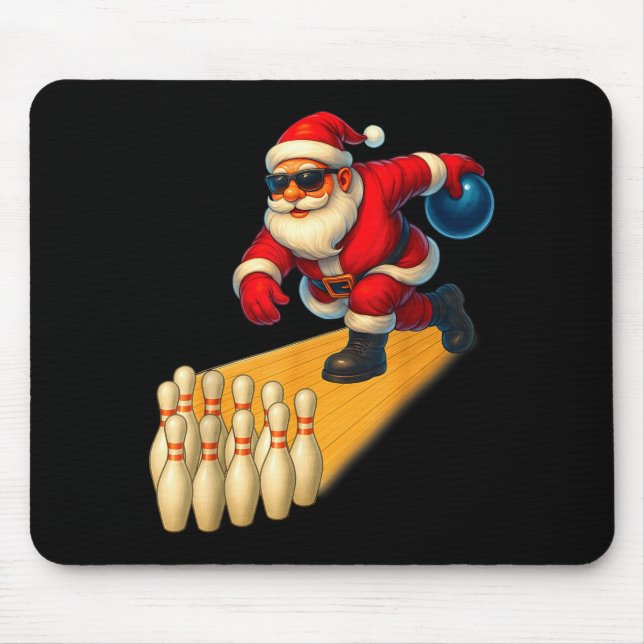 Cute Santa Playing Bowling Ball And Ns Bowler Chri Mouse Pad (Front)