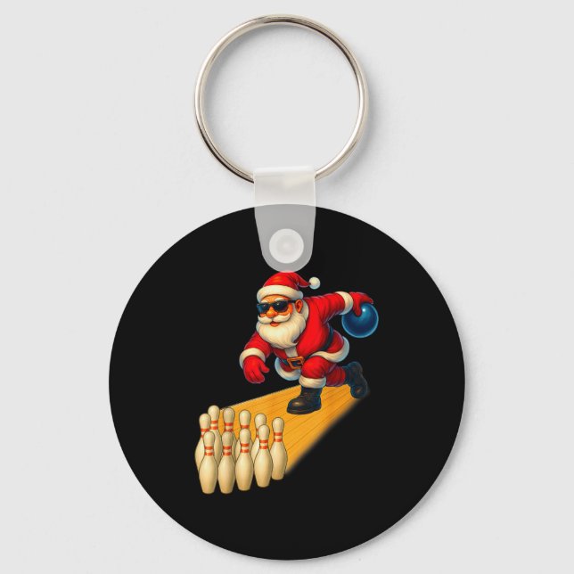 Cute Santa Playing Bowling Ball And Pins Bowler Ch Key Ring (Front)