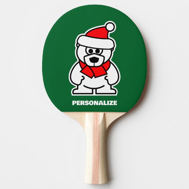 Cute Santa polar bear cartoon ping pong paddle (Front)