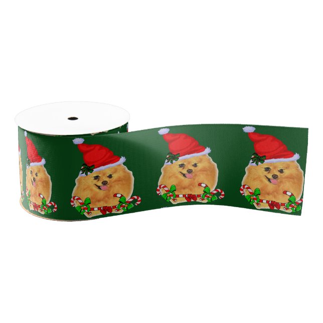 Cute Santa Pomeranian Christmas Grosgrain Ribbon (Spool)
