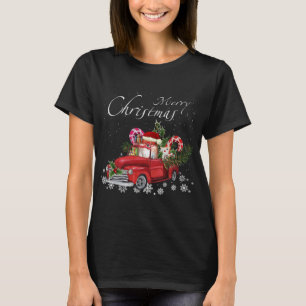 Cute Santa Pomeranian Riding Red Truck Merry Chris T-Shirt