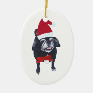 Cute Santa Pug Dog Christmas Ornaments