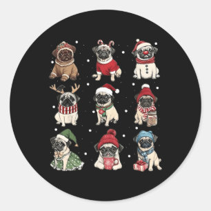 Cute Santa Pug Funny Xmas Lights Dogs Lover Men Wo Classic Round Sticker