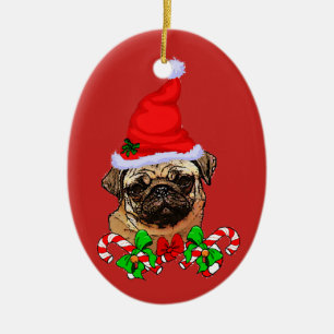 Cute Santa Pug Lovers Christmas Ceramic Ornament