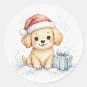Cute Santa Puppy Christmas Classic Round Sticker