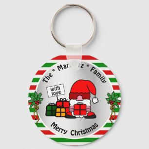 Cute Santa Red and Green Stripes Silver Colour Xma Key Ring