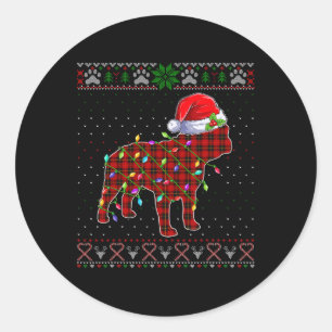 Cute Santa Red Plaid French Bulldog Light Ugly Xma Classic Round Sticker