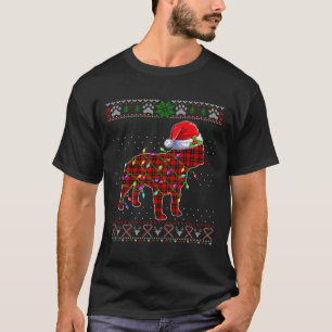 Cute Santa Red Plaid French Bulldog Light Ugly Xma T-Shirt