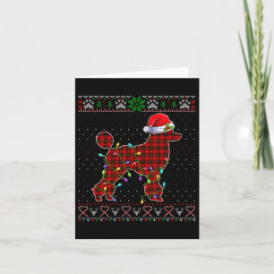 Cute Santa Red Plaid Poodle Light Ugly Christmas Card