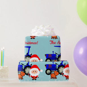 Cute Santa, Reindeer and Farm Tractor Wrapping Pap Paper