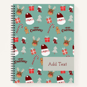 Cute Santa Reindeer Candy Cane Gingerbread Pattern Notebook