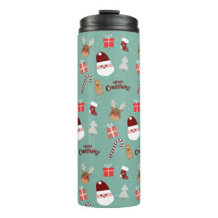 Cute Santa Reindeer Candy Cane Gingerbread Pattern Thermal Tumbler