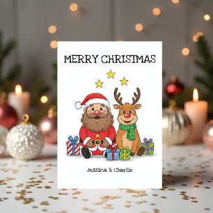 Cute Santa & Reindeer Christmas Card for Grandkids