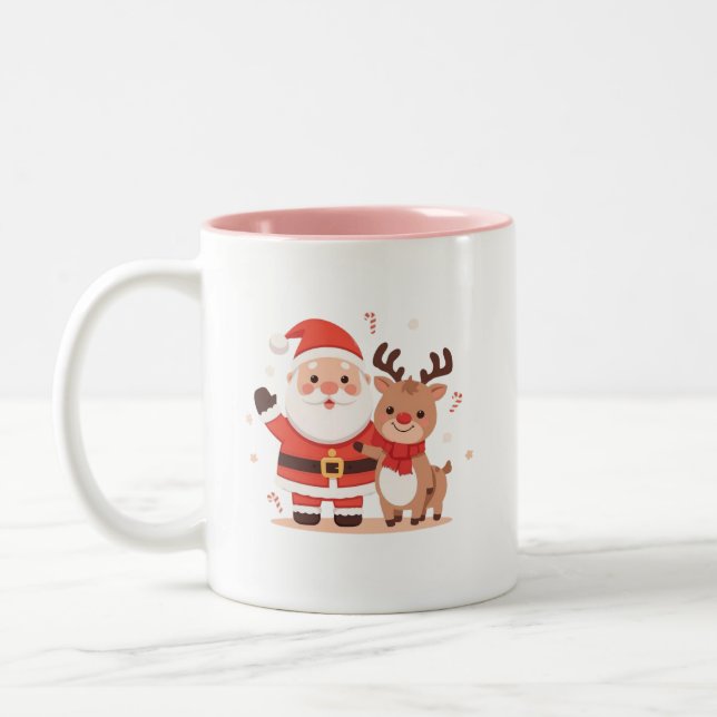 Cute Santa & Reindeer Christmas Mug (Left)