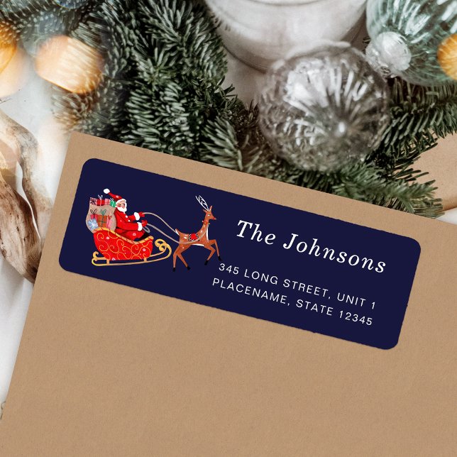 Cute Santa & Reindeer Christmas  Return Address Label (Cute Santa & Reindeer Christmas Label)