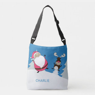 Cute Santa & Reindeer custom name bags