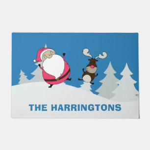 Cute Santa & Reindeer custom name door mats