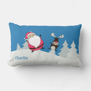 Cute Santa & Reindeer custom name throw pillows