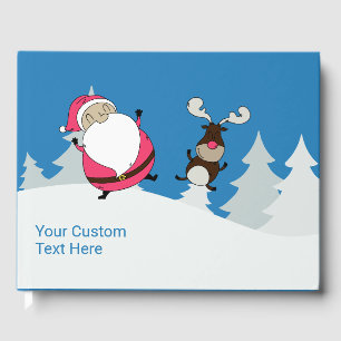 Cute Santa & Reindeer custom text guest book