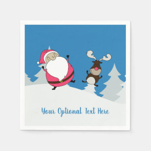 Cute Santa & Reindeer custom text paper napkins