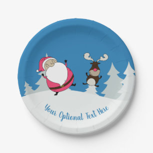 Cute Santa & Reindeer custom text paper plates