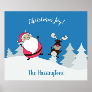 Cute Santa & Reindeer custom text poster