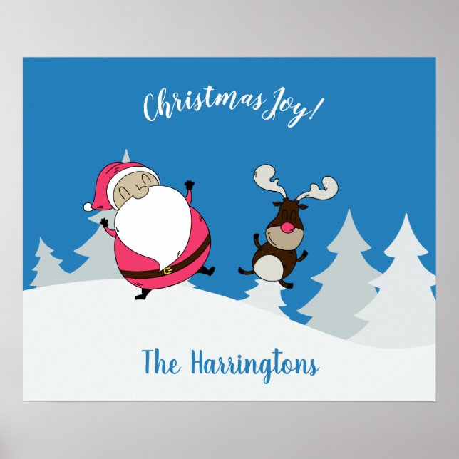 Cute Santa & Reindeer custom text poster (Front)