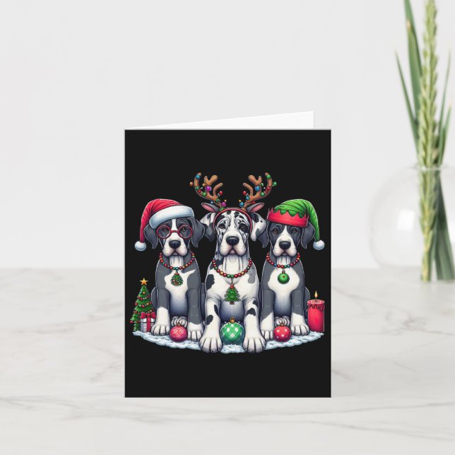 Cute Santa Reindeer Elf Great Dane Christmas Women Card (Front)