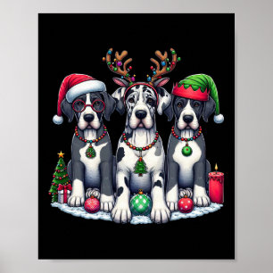 Cute Santa Reindeer Elf Great Dane Christmas Women Poster