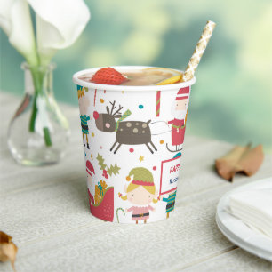 Cute Santa Reindeer Elf Kids Christmas Paper Cups