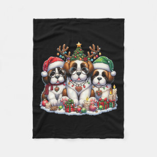 Cute Santa Reindeer Elf Saint Bernard Christmas Wo Fleece Blanket