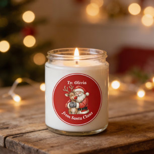 Cute Santa & Reindeer Hug Custom Red Christmas   Classic Round Sticker