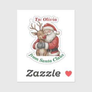 Cute Santa & Reindeer Hug Custom Vinyl Christmas
